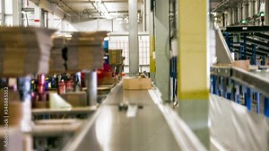 Timelapse of a Packaging Assembly Line inside a Warehouse