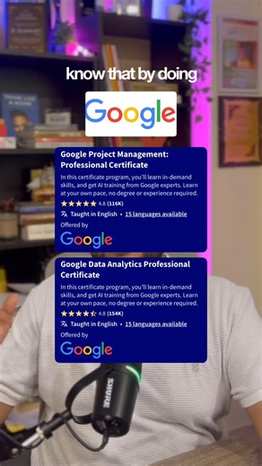 Gaurav Ghai | unFiltered Career Talks on Instagram: "To access these free certifications from Google, Like this reel and comment “Google” 🚨 - Courses offered by Google - 1. Google Data Analytics Professional Certificate 2. Google Project Management: Professional Certificate 3. Microsoft UX Design Professional Certificate 4. Google Cybersecurity Professional Certificate 5. Google AI Essentials 6. Google IT Support Professional Certificate 7. Google Digital Marketing & E-commerce Professional Cer
