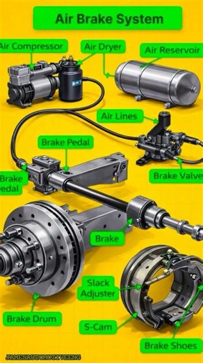 HOW AIR BRAKE SYSTEM COMPONENTS WORK #brakesystem#airbrakesystem#components #jamesautomotiveeng