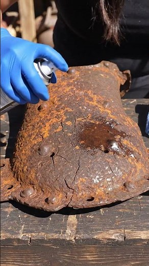 Rust Removal Spray on Old Armor Plate Partial Cleaning #Shorts