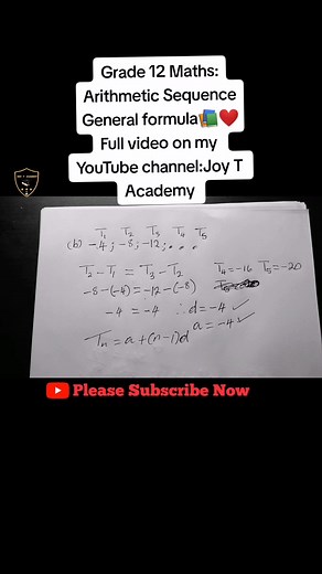 Grade 12 Maths: Arithmetic Sequence❤️📚💯 Full video on my YouTube channel: Joy T Academy and please don't forget to like and subscribe there for more❤️ #joytacademy #grade12 #grade12s #grade12students #grade12maths #mathematics #mathstutor #tutor #mathsstudent #backtoschool #studytips #2024