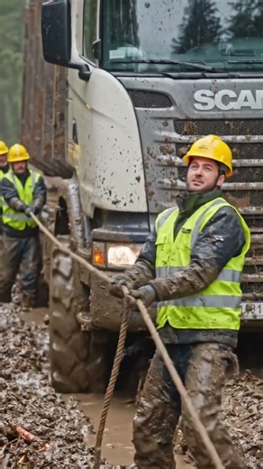Logging Truck Stuck in Deep Mud – Teamwork Saves the Day #truck #heavycivil #shorts #viral
