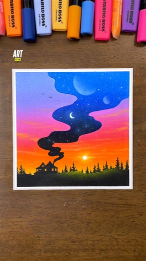 Art Room on Instagram: "This house should check its fireplace 🤔🌌 #stars #sky #fireplace #house #tutorial"