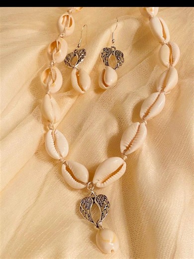 Angel Wing Cowrie Shell Jewelry Set – Boho Beach Necklace & Earrings - Etsy