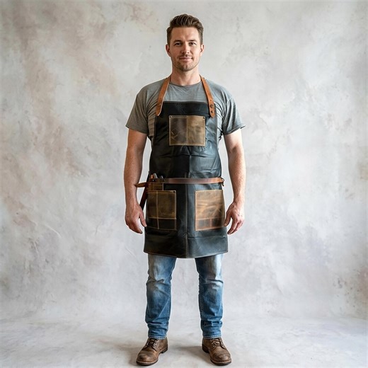 Custom Leather Barber Apron | Distressed Cowhide, Adjustable Straps, Pockets - Etsy