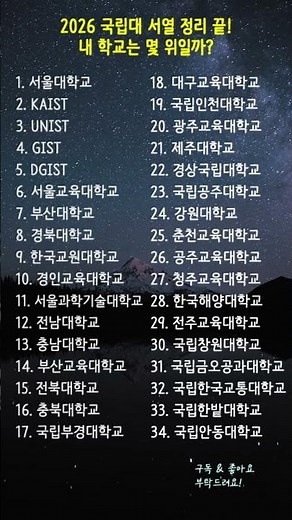 2026 국립대 서열 정리 끝! 내 학교는 몇 위일까? #국립대순위 #대학교순위