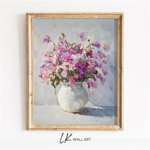 Sweet Pea Flower Bouquet Print – Soft Pastel Floral Vase Wall Art Printable - Etsy