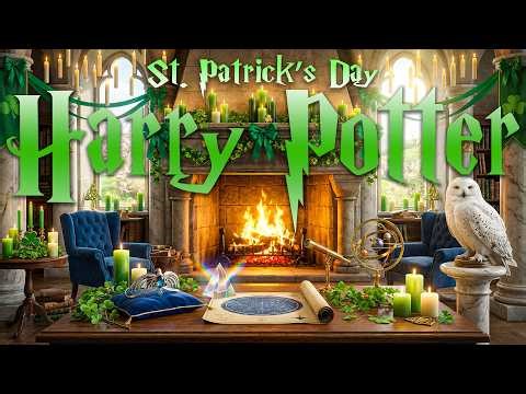 St. Patrick’s Day in Ravenclaw Common Room🔥☘️ Cozy Hogwarts Fireplace Ambience | Harry Potter Music