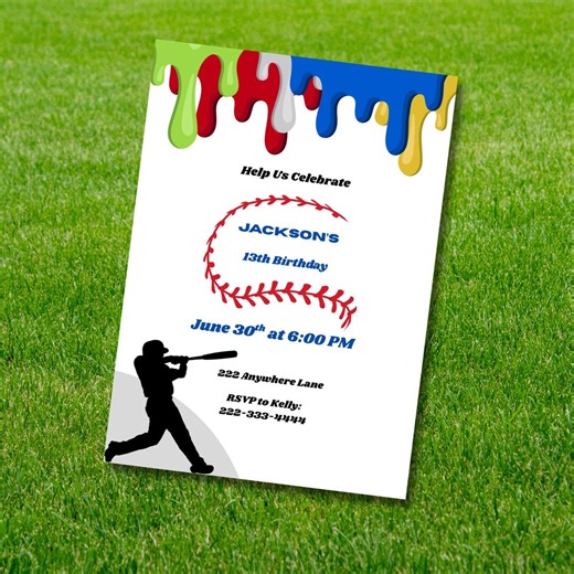 Baseball Drip Birthday Invitation-baseball Theme Birthday Party-5x7-editable-printable-instant Download-boys Birthday-sports Theme-baseball - Etsy