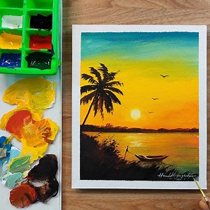 31K views · 2.3K reactions | Beginner's tutorial video#2 How to paint Beach sunset with coconut tree #beginners #tutorial #beachsunset #landscape #acrylicpaints #acryliccolours #easy #painting #demo #art | Hamlet Shougrakpam Art | Facebook