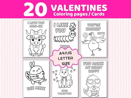 Valentine’s Day Coloring Pages , Coloring Valentines Cards , Classroom Valentine Activity , Kids Valentine Art , Printable Valentines Craft - Etsy