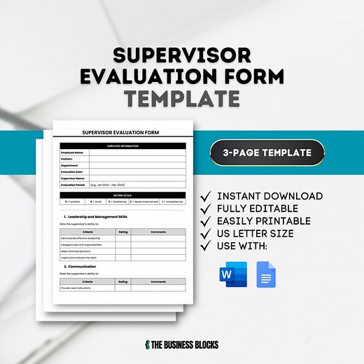Supervisor Evaluation Form Template: Leadership Assessment (3-page) - Etsy
