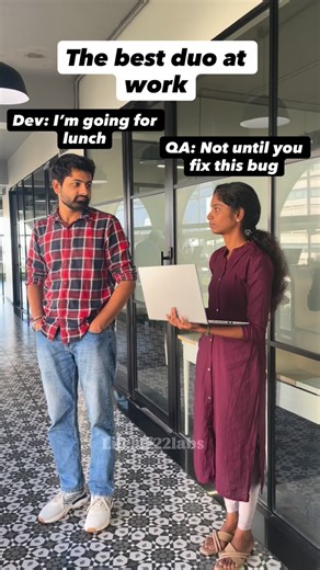 F22 Labs on Instagram: "Wherever the developer goes…..QA follows👀 Tag your annoying developer/QA 💀 [Developer, Software developer, QA, Tester, Office memes, funny, fyp] #fyp"