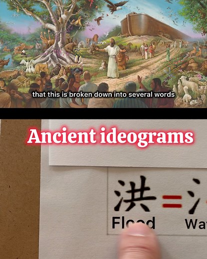 57K views · 1.2K reactions | In the ancient Chinese ideograms there are complex symbols that can tell a story. Many times an ideogram has several words that make up one 3,000 year old symbol. In this example the word "Flood" seem to tell a very interesting story. #chinese #noahsark | Lost World Museum | Facebook