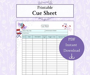 Stage Cue Sheet Printable PDF | Theater Cue Form | Lighting and Sound Cue Sheet | Theater Tech Cue Sheet - Etsy