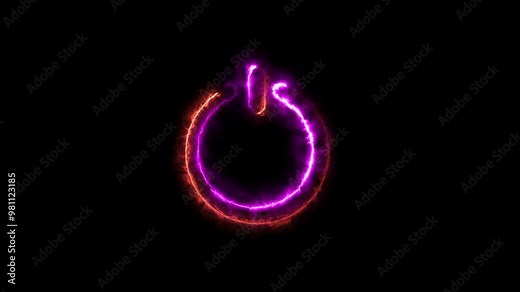 Animation of glowing neon power button icon animation.Power button turn of ,on icon animation .