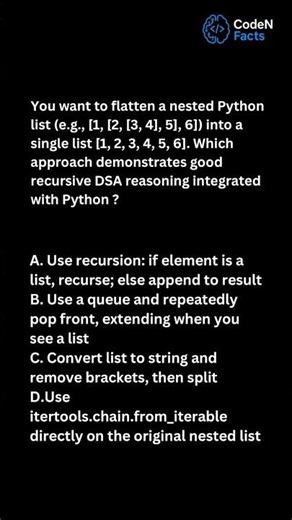 Flatten Nested List in Python 🔥 DSA + Recursion Trick! #shorts #ytshorts #coding #ai #python #yt