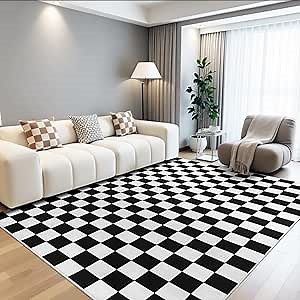 Terrug Black and White Checkered Rug for Bedroom,4x6 Area Rugs Washable with Non Slip for Living Room,Soft Low Pile Stain Resistance Retro Carpet for Dorm Kids Room