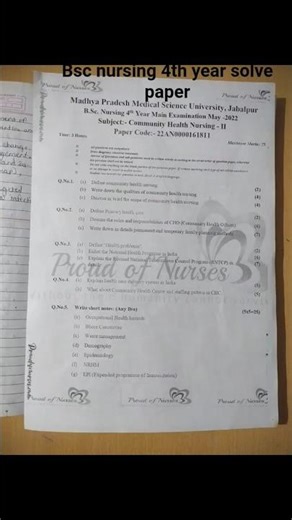 Bsc nursing 4th year community health nursing - ll solve paper 2022 MP MSU#nursing degree#simpal#not