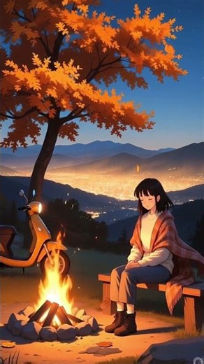 Cozy Autumn Night Campfire 🔥🍂 | Relaxing ASMR Nature Sounds | Ghibli Style 4K