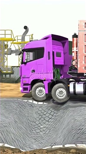 Spintires: MudRunner -Heavy truck navigating deep potholes on a challenging road