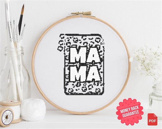 Leopard Mama Cross Stitch Pattern PDF | Black and White Modern Typography - Etsy