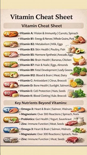 Vitamin Cheat Sheet: All Essential Vitamins & Their Benefits Explained Simply #healthyfood