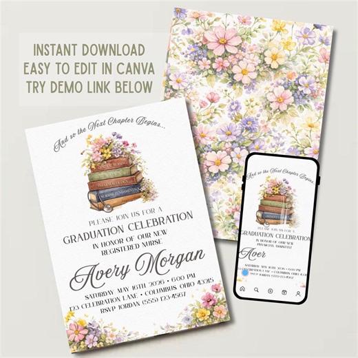 Registered Nurse Graduation Invitation Template | RN, BSN, LPN Grad Party Invite | Nursing School Graduation | Editable Canva - Etsy