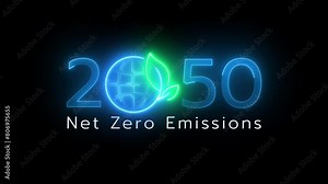 Net zero emissions by 2050 to change climate and net zero greenhouse gas emissions target. Sustainable development and green business concept. Animation of net zero icon on transparent background.