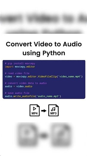 🔰 Convert video to audio using Python #data #it #tech#python #tricks#tips#tipsandtricks #ytshorts#1m