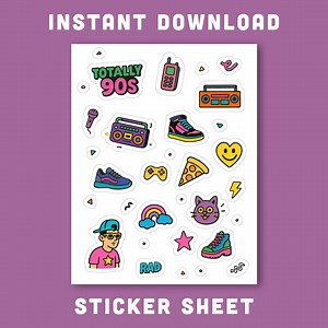 Totally 90s Sticker Sheet – Instant Download - Etsy