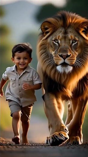 lion Running with kid