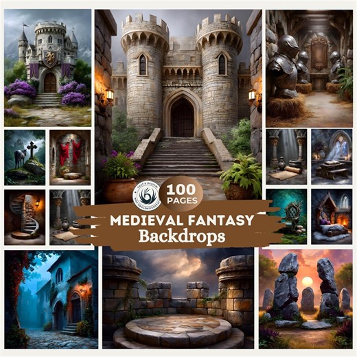 Medieval Fantasy Backdrops, Enchanted Castle Landscape for DIY, Cards, Junk Journal Kit, Scrapbooking, Collage. - Etsy