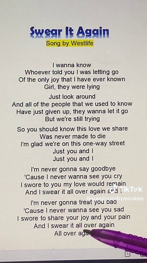 Swear It Again by Westlife - Karaoke Lyrics Guide