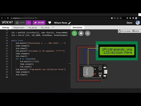 Montaje 24: Programado en un ESP32 con python en wokwi en una LCD 2 X 16 con I2C.