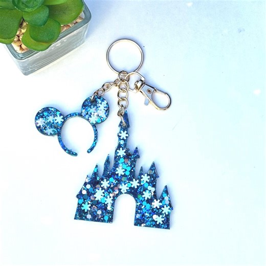 Frozen Snow Princess Glitter Castle & Mouse Keychain – Resin Theme Park Bag Charm - Etsy