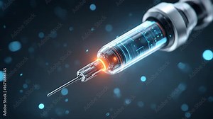 Futuristic syringe needle injection vaccine biotech ai sterile device digital interface precision medicine healthcare hospital clinic science