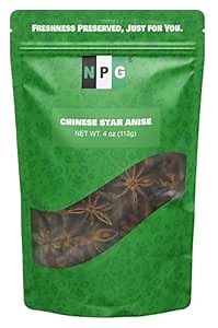 NPG Whole Star Anise Pods 4 Ounce, 100% Natural Whole Chinese Anise Star Pods Sun Dried Spice, Anis Estrella/Badian Khatai/Illicium Verum, Widely Used for Baking, Cooking, and Tea