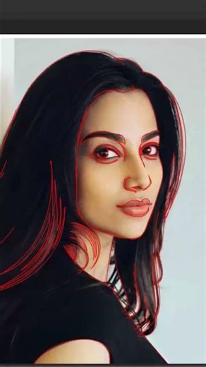 Beautiful Lady Face Vector Portrait Art | Long Hair Digital Illustration #shorts