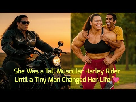 Strong Muscullar Amazon Woman Harley Rider Lift Carry Tiny Man in Love Story 💘