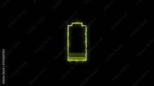 Battery charging digital display animation showing process of electric car battery charging. Charging animation bar.