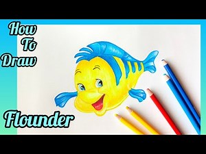 How to draw a cute Flounder from The Little Mermaid | Easy Step-by-Step Tutorial 🎨🐠