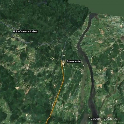 Flyover map 3d from Ottawa, ON, Canada to Mont-Tremblant, QC, Canada #3dmap #flyovermap3d