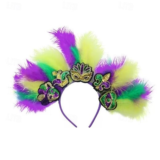 Carnival Costume Carnival Feather Headpiece Cosplay Mardi Gras Colors Adults' Women's Carnival Mardi Gras Fat Tuesday Performance Party Easy Carnival Costume Dress Up 2025