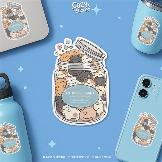 Antidepressant Super Extra Strength Sticker, Mental Health Animal Cat Mom Lover Waterproof Sticker Die-cut for Laptop Gift Water Bottle - Etsy