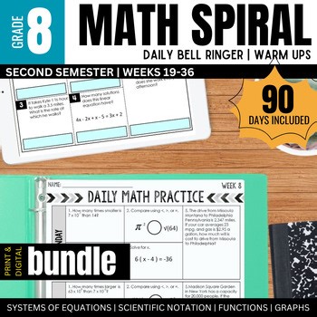 8th Grade Math Spiral Review Warm up: Middle School Bellwork   Google Slides | 2