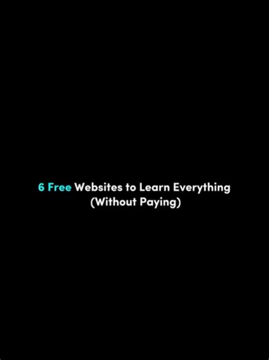 👇🏻6 Website to LEARN Everything for FREE No more excuses , just Pure LEARNING! 👇🏻🧠📚 Learnvern - Learn in Hindi https://www.learnvern.com Class Central - Explore Coursee from top platform https://www.classcentral.com Open Culture - Audiobooks , online courses & more https://www.openculture.com Great Learning - Free tech & Business courses https://www.mygreatlearning.com The odin Project - Learn full-stack website Dev https://www.theodinproject.com Alison - Get Certificate free https://www.a