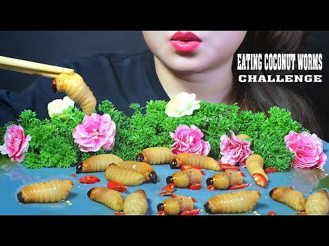 ASMR EATING ALIVE COCONUT WORMS CHALLENGE (EXOTIC FOOD) EATING SOUND | LINH-ASMR