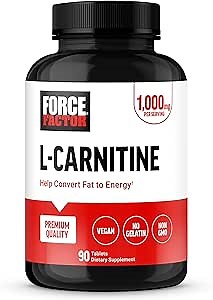 Force Factor L-Carnitine Supplement, L Carnitine Tartrate 1000mg Capsules to Convert Fat Into Energy, Support Muscle Recovery, and Boost Exercise Performance, Vegan, Non-GMO, 90 Tablets