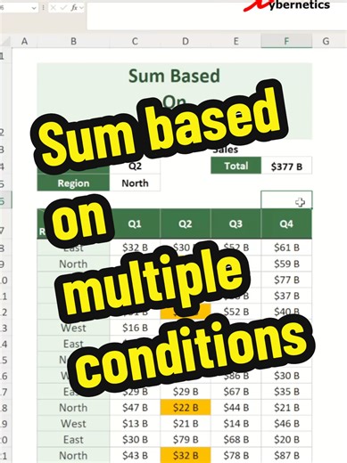 Sum based on multiple conditions in Excel - Excel Tips and Tricks Learn how to sum based on multiple conditions. This is the formula featured in my video. =SUMIFS(XLOOKUP(C4,C7:F7,C8:F34),B8:B34,C5) This formula uses XLOOKUP to search for a value in C5 within the range D8:G8, returning the corresponding column of values from D9:G35. These returned values are then passed into the SUMIFS function, which sums them, but only for rows where the values in B9:B35 match the criteria set in C4. Essential